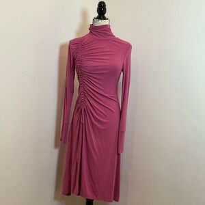 Daily‎ Practice Pink Ruched Turtleneck Long Sleeve Midi Dress Size Medium